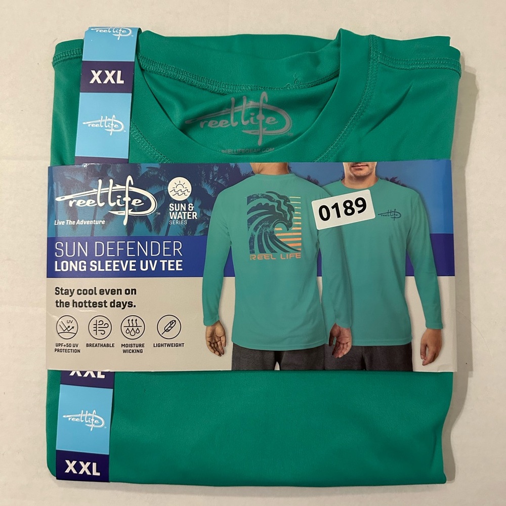 Reel Life Mens Sun Defender Lightweight Long Sleeve UV Tee Arcadia Green XXL NWT